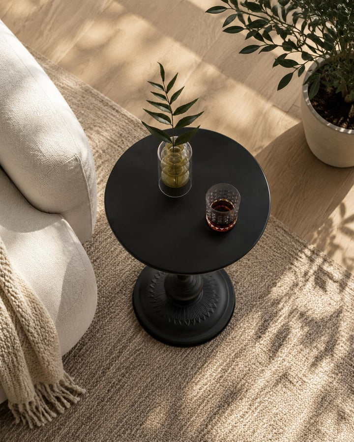 Couchtisch Schwarz Rund, 2er Set Beistelltisch Rund für Wohnzimmer, Vintage Sofatisch, Kleiner Beist