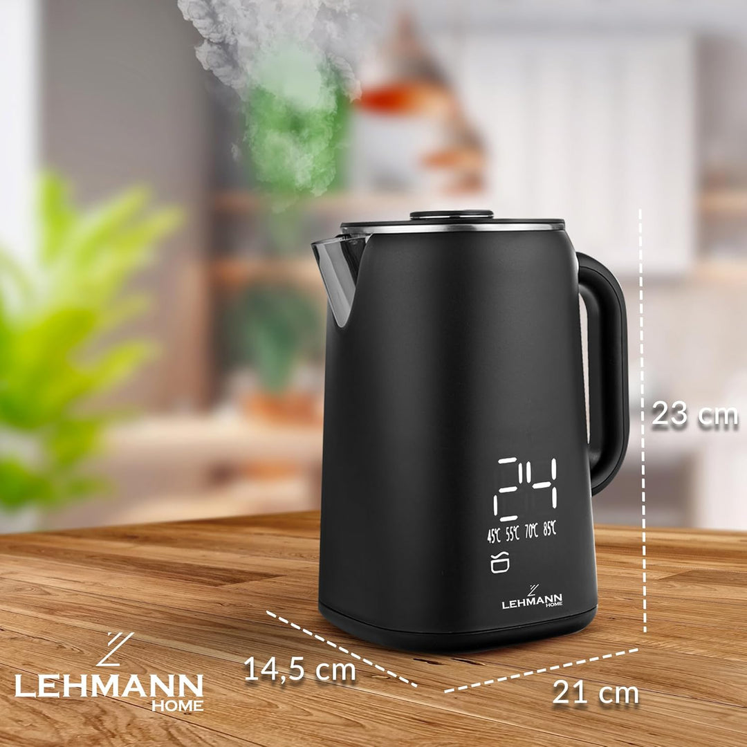 Lehmann Edelstahl Wasserkocher mit Temperaturhaltung, 1,7 Liter, Temperaturkontrolle 45-100℃, Edelst