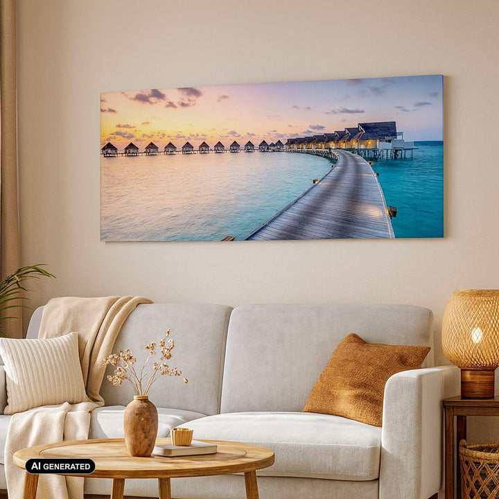 Wandbilder Dekoration Wohnzimmer Malediven Meer Panorama Bilder auf Leinwand 120x50cm Leinwandbild m
