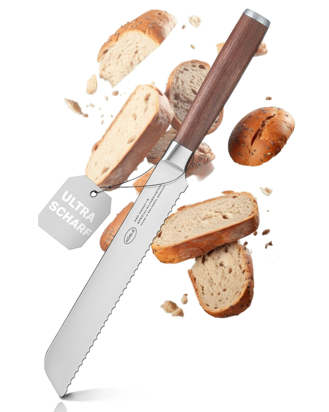 RÖSLE Brotmesser Masterclass, Hochwertiges Küchenmesser zum Schneiden von Brot, Brötchen und Baguett