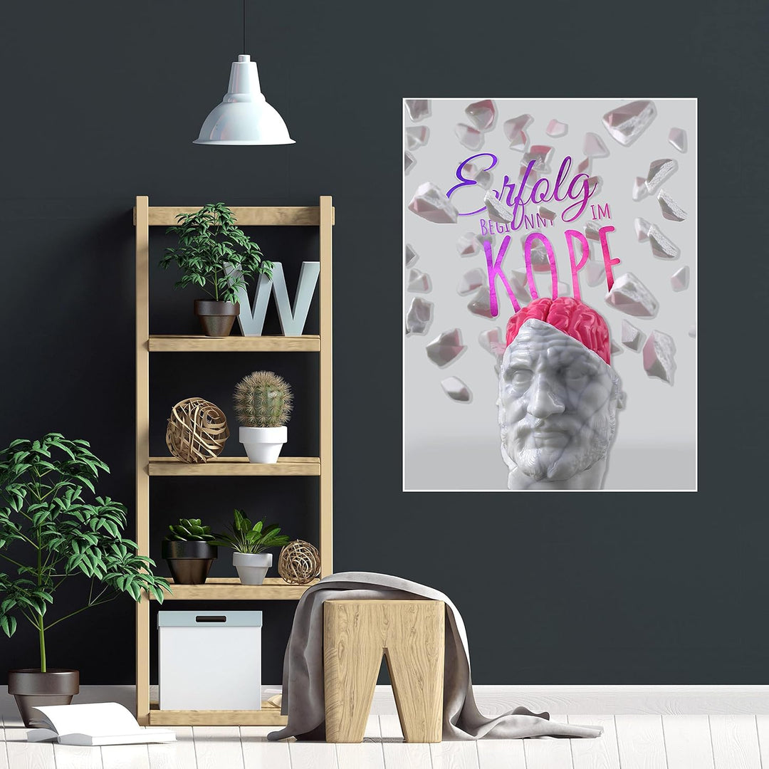 wandmotiv24 Poster als Wanddeko, Grösse 80x60cm, Erfolg beginnt im Kopf, Büste, Moderne Wanddeko, Wa