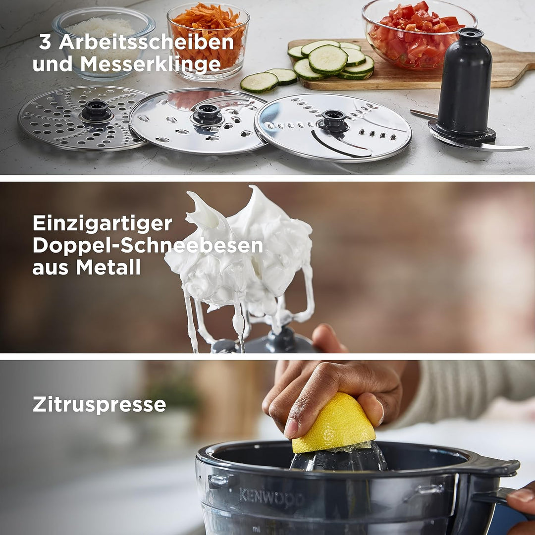 Kenwood Multipro Compact FDM301SS Kompakt-Küchenmaschine, 2,1 Liter, inkl. Edelstahl Messer, 3 Arbei