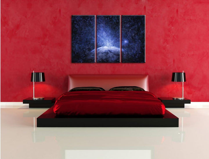 Pixxprint Sicht vom Mond auf die Erde Pinsel Effekt 3-Teiler Leinwandbild 120x80 Bild auf Leinwand