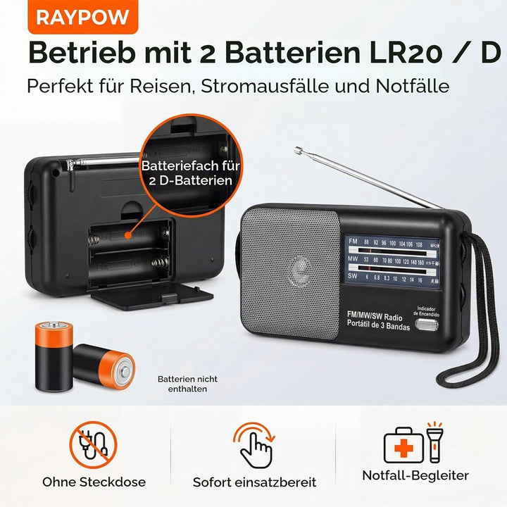 Tragbares Radio, 3-Band-FM/AM/SW8~SW18 Transistorradio, tragbare Tasche, funktioniert mit 2 AA-Batte