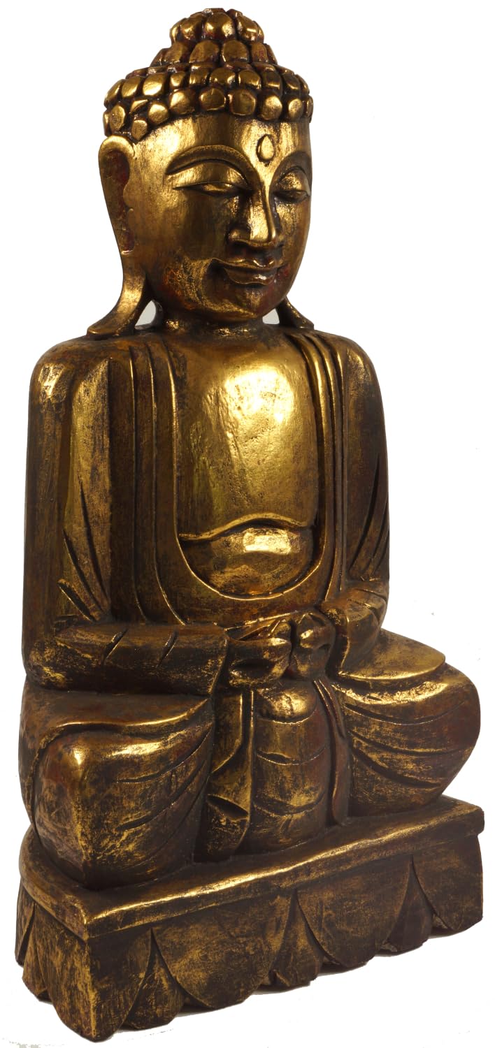 GURU SHOP Holzbuddha, Buddha Statue, Handarbeit (50 cm) - Modell 10 normal Modell 10, normal Modell