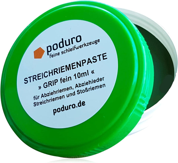 Streichriemen-Set » PODURO MINI KOMBI « Abziehleder auf Holz & Streichriemenpaste & Baumwollbeutel