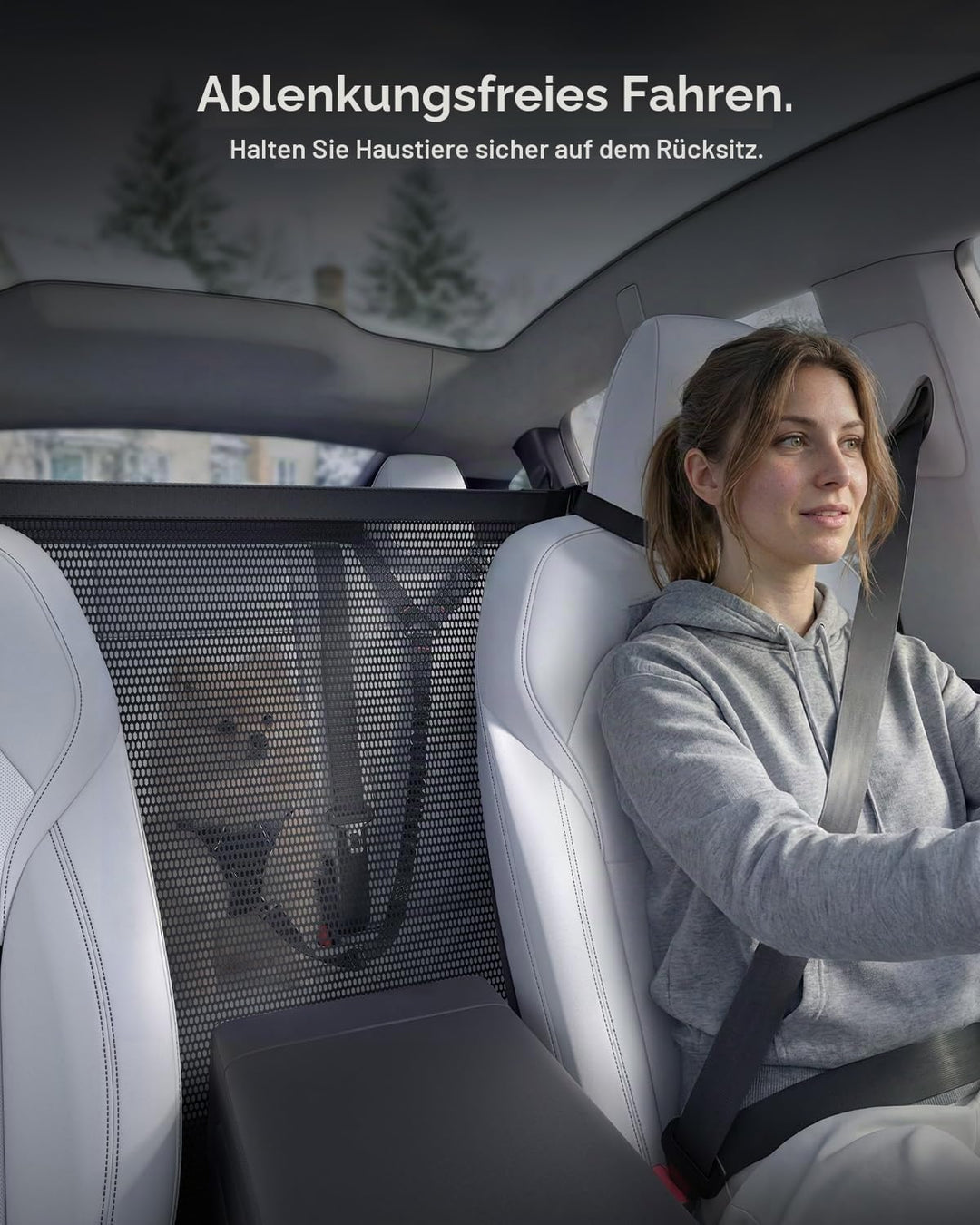 Spigen Tesla Model Y/3/X/S Hundegitter Auto, Tierbarriere mit Hartgitter &amp; Haken für Rücksitz-Trenne
