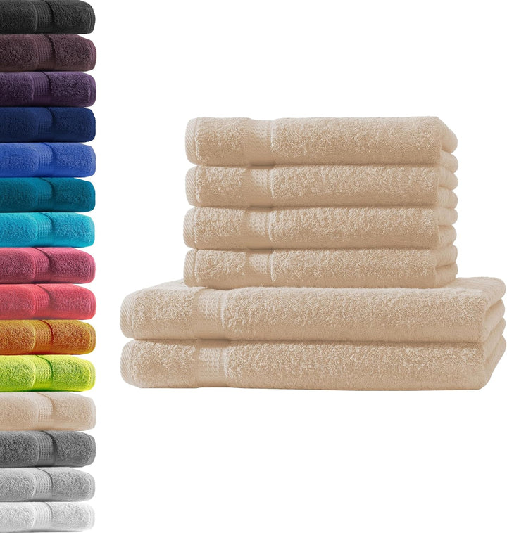 2X Duschtuch + 4X Handtuch | Beige | 100% Baumwolle Frottier | Oeko-TEX® Standard 100 | Premium Qual