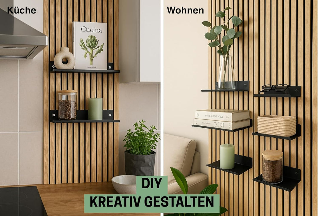 Steinmine - Designmanufaktur Wandregal Metall schwarz matt – Metallverschraubung - kein Bohren – Zub