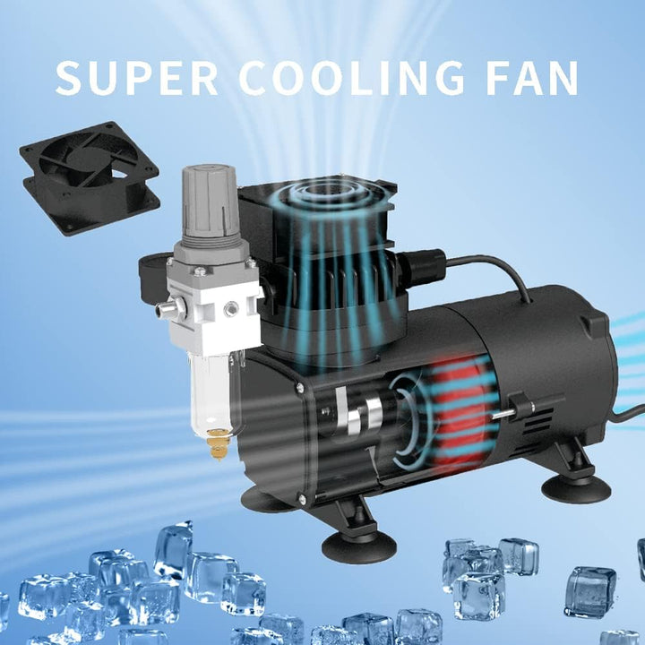 Airgoo Luxus Airbrush Kompressor AG-420 mit Supermacht Lüfter für Airbrush-Spritzen