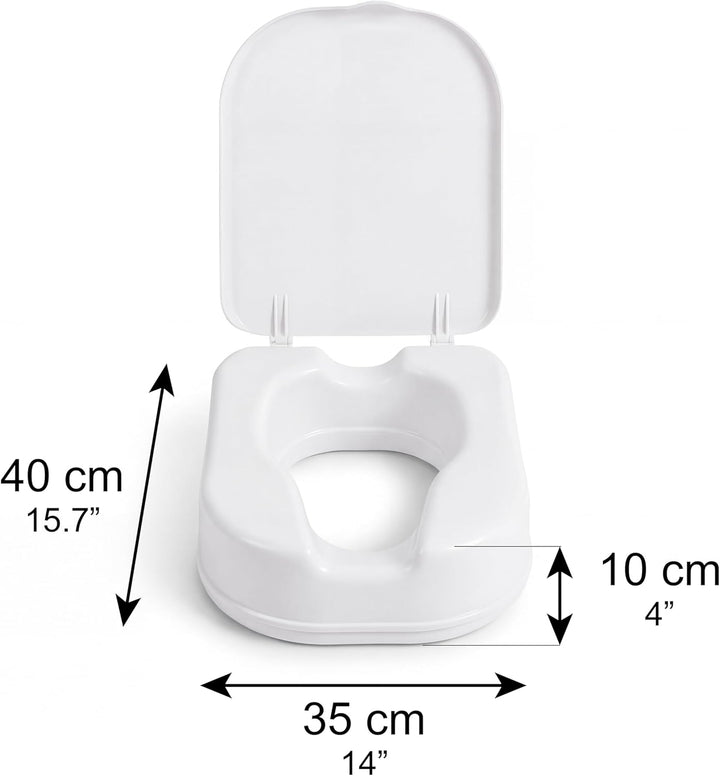 PEPE Mobility Toilettensitzerhöhung für Quadratische Toiletten 10 cm Weiss, WC Sitzerhöhung mit Deck