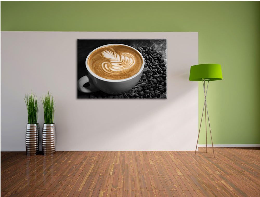 kratives Dekor auf frischem Kaffee schwarz/weiss Format: 100x70 auf Leinwand, XXL riesige Bilder fer