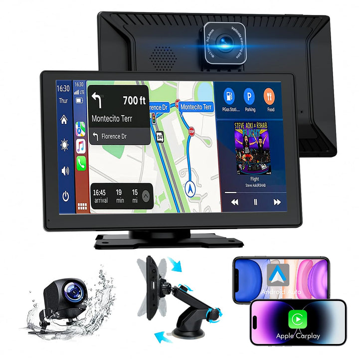 Carplay Display, 9" Apple carplay, Android Auto Display mit 1080P HD Rückfahrkamera & Frontkamera, G