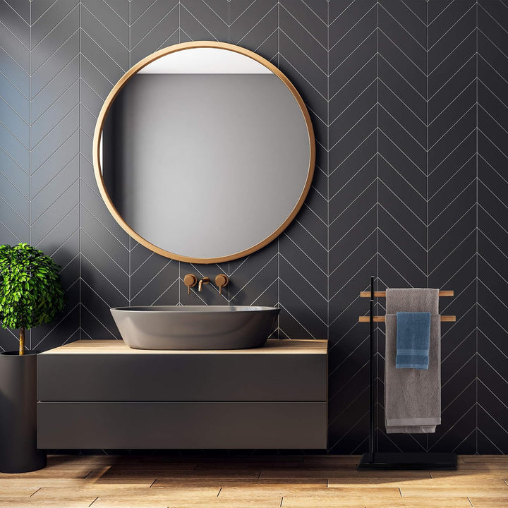 Relaxdays Handtuchhalter zweiarmig, Bambus Handtuchstangen, Handtuchständer, Metall, HBT 85,5x45x22,