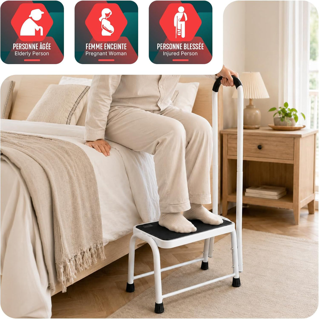 VOUNOT® Metall Tritthocker, Trittstufe mit Handlauf &amp; grosser Rutschfester Plattform, belastbar bis