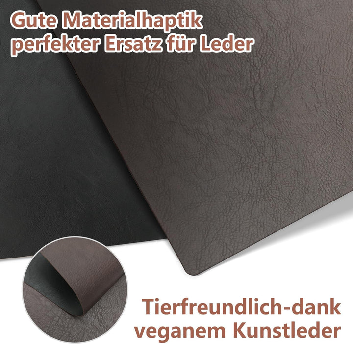 6er Set Tischset aus Leder-Imitat，Platzsets abwaschbar und wasserdicht，Platzdeckchen Lederoptik mit