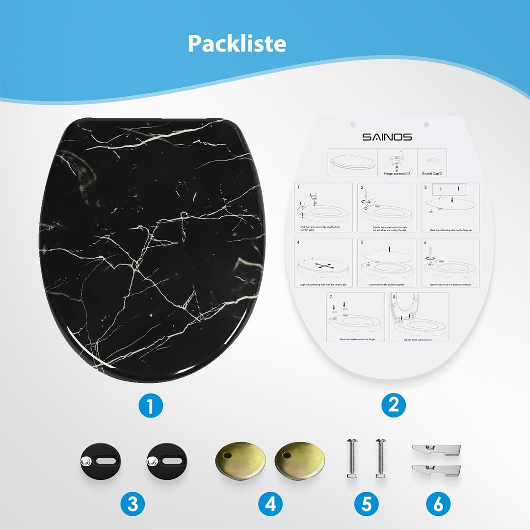 Duroplast-Toilettensitz, O-förmiger Toilettendeckel mit Soft-Close-Mechanismus, Edelstahlscharnier,