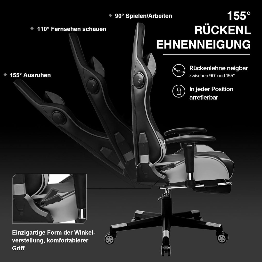 GTPLAYER Gaming Stuhl Gamer Stuhl mit Fussstütze Bluetooth Lautsprecher Ergonomischer Bürostuhl Comp