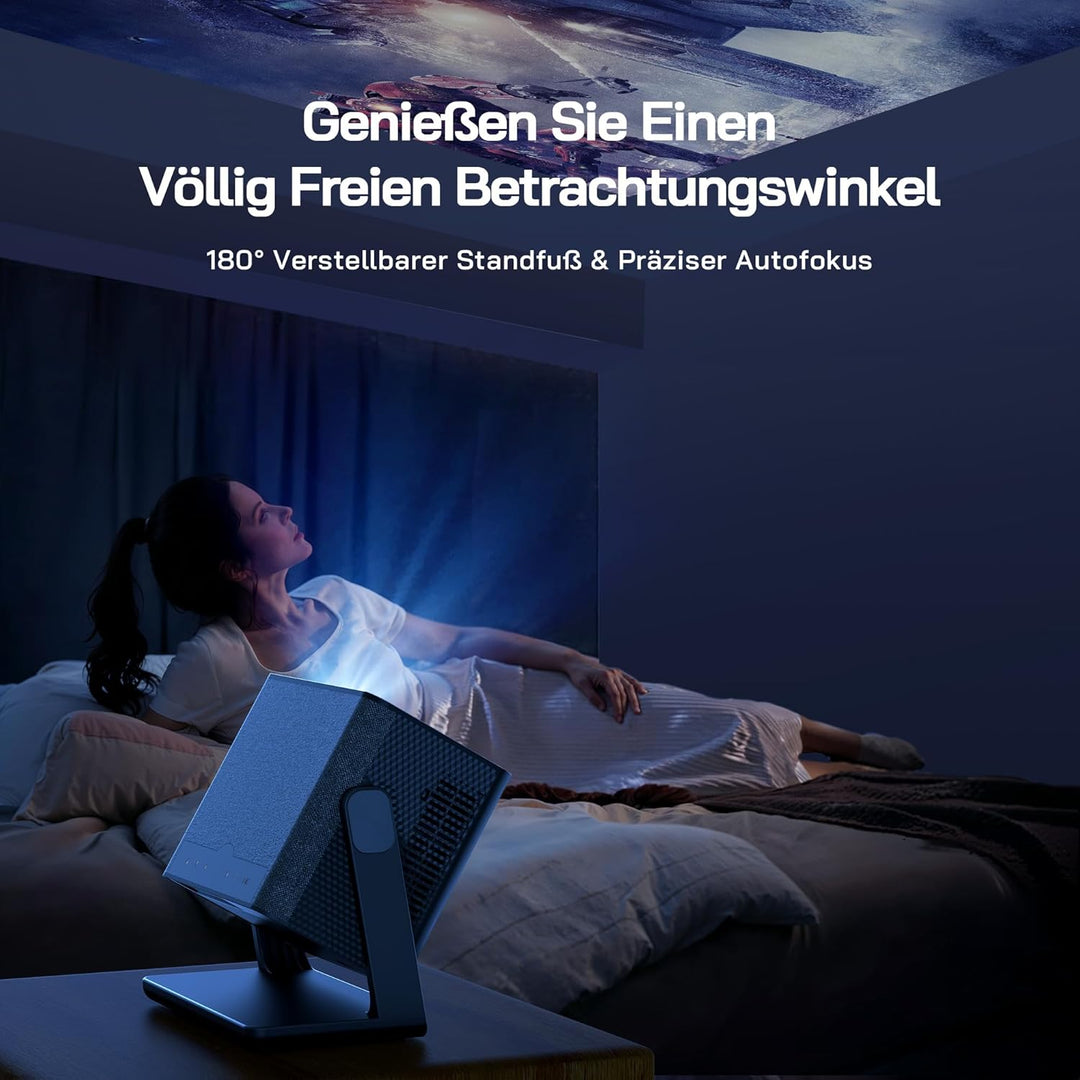 WOLFANG Mini Beamer 4K【Netflix Official & Autofokus/Trapezkorrektur】, 28000 Lumen WiFi 6 Smart Proje