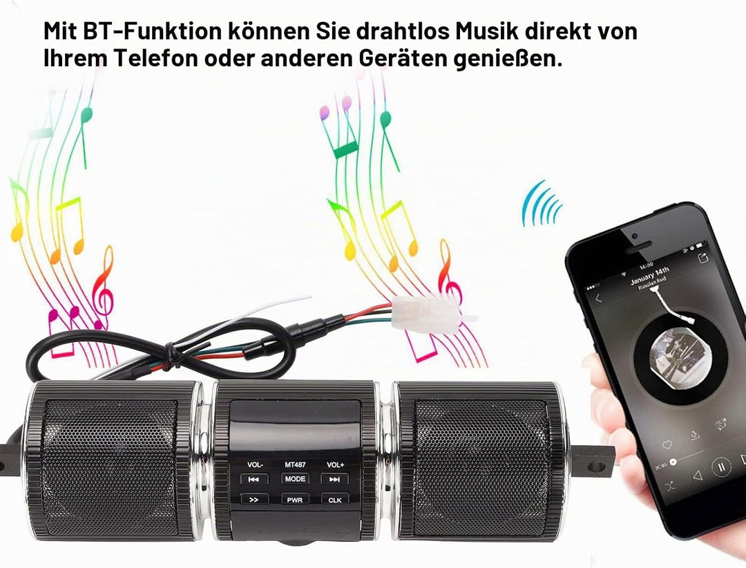 Motorrad-Audiosysteme, Motorrad-Bluetooth-Lautsprechersystem, Kabelloses IP54-wasserdichtes DC12V-Au