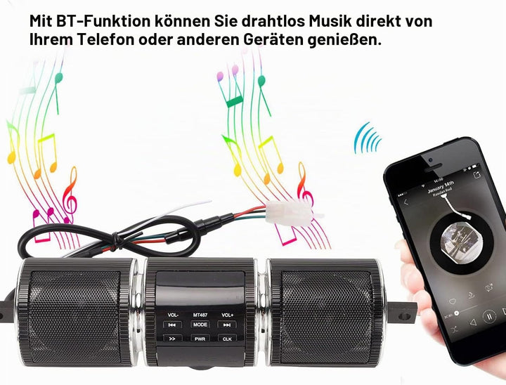 Motorrad-Audiosysteme, Motorrad-Bluetooth-Lautsprechersystem, Kabelloses IP54-wasserdichtes DC12V-Au