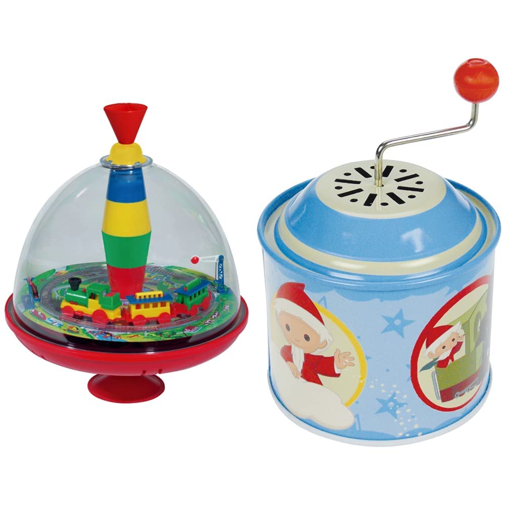 Lena 52120 - Panoramakreisel Eisenbahn Ø 19 cm, Kunststoff Schwungkreisel &amp; Bolz 52754 - Musikdrehdo
