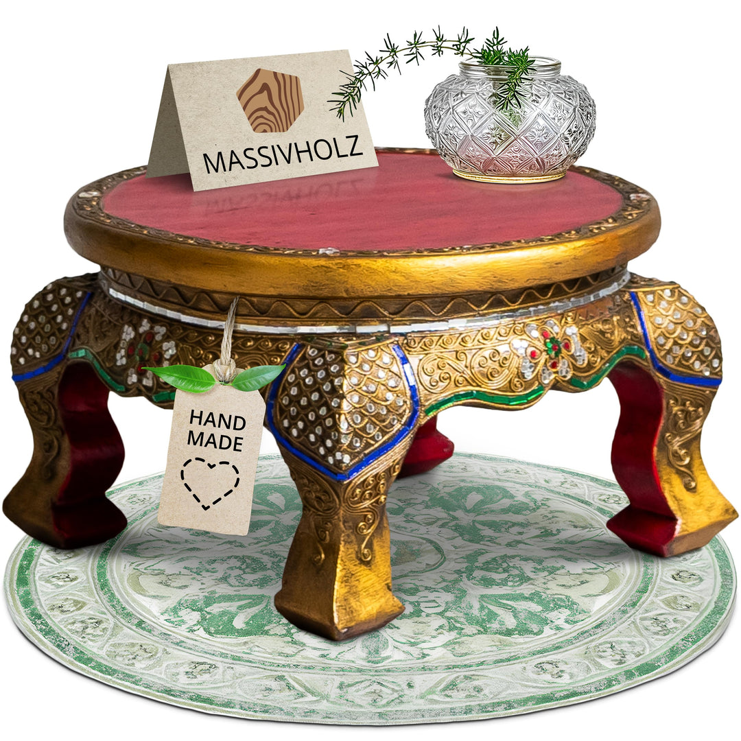 livasia Runder Opiumtisch, Beistelltisch, Glasmosaiktisch, Nachttisch, Hocker (mittelerer Tisch) 40c