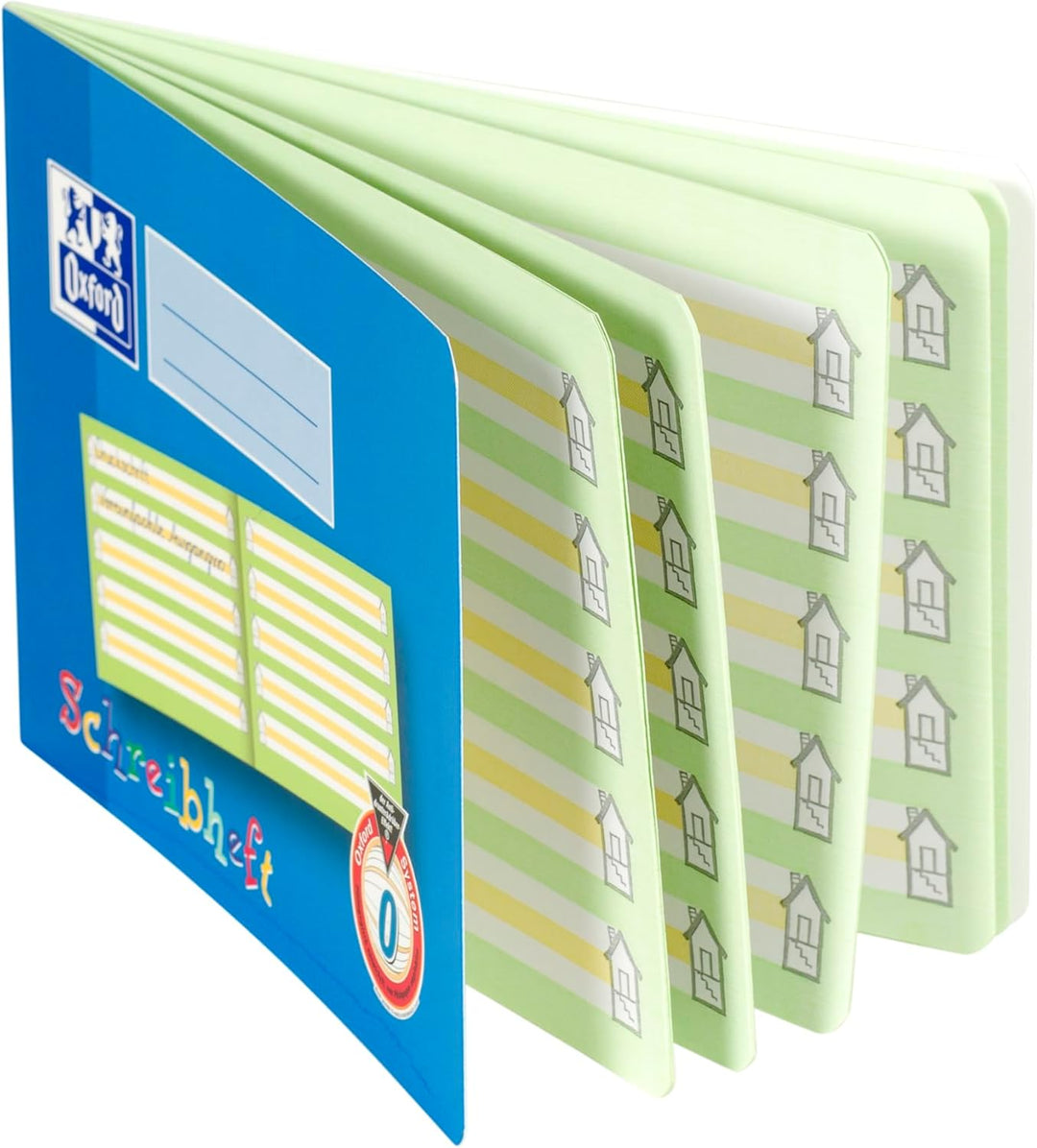 Oxford Schreibheft, A5 quer, Lineatur 0 (1. Klasse), 16 Blatt, 10 Stück Lineatur 1q + farbiges Mitte