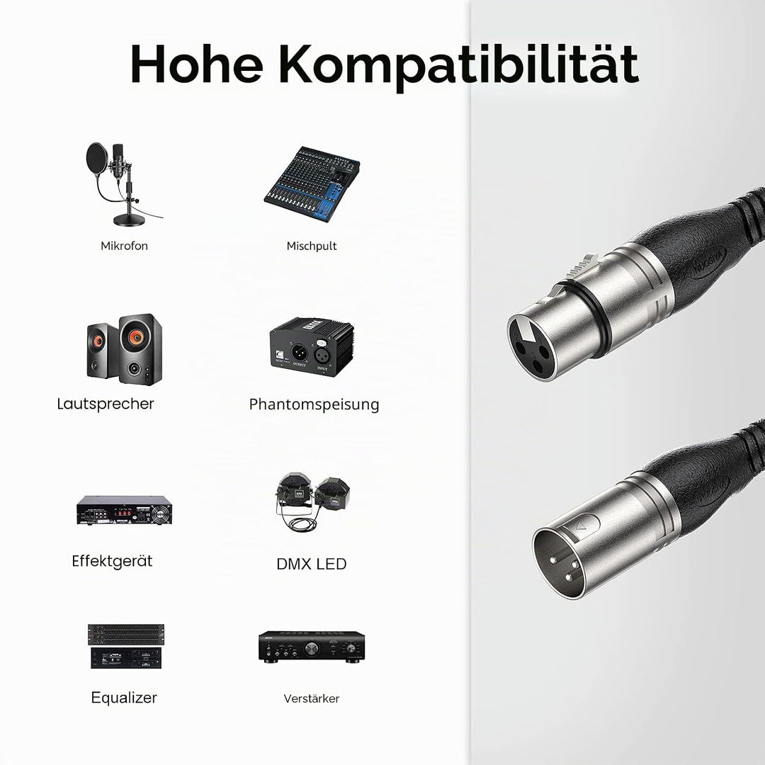 NUOSIYA XLR Kabel 3m 2Pack Mikrofonkabel, 3-Pin XLR Stecker auf Buchse Mikrofonkabel für Mikrofon, V
