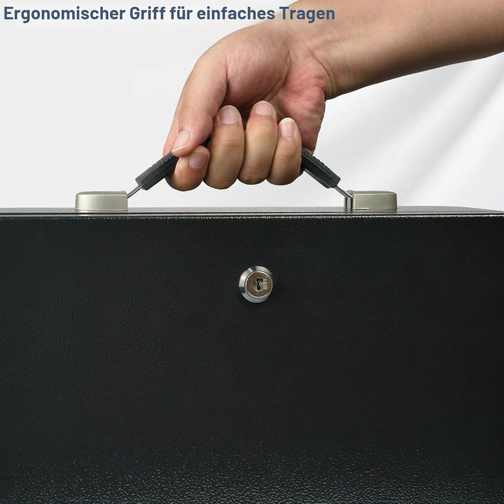 Tragbarer Safe Tresor Abschliessbare Box, Tragegriff Tresor für Zuhause, 33 x 22 x 12CM, Schwarz 9L,