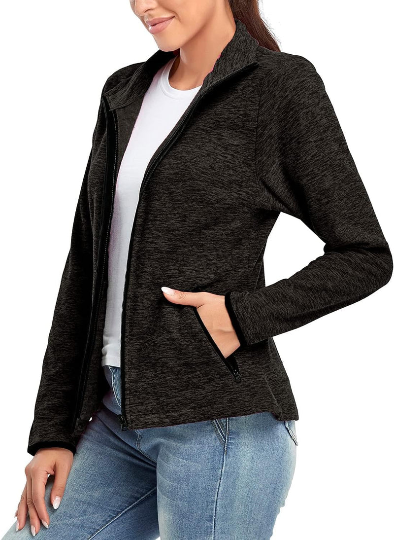 Soneven Fleecejacke Damen, Damen Fleece Jacke mit Durchgehendem Reissverschluss Langärmlig Leicht Fu