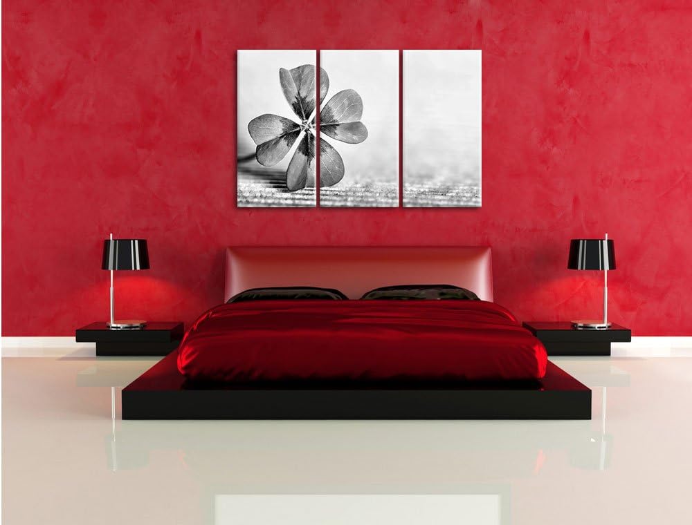 Pixxprint Glücks Kleeblatt mit 4 Blättern als Leinwandbild | Grösse: 3 Teilig (120x80) | Wandbild| K