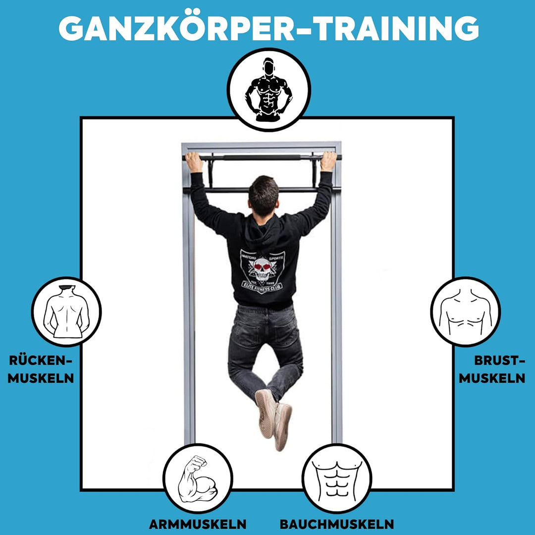 MATCHU - Pull up bar PRO - Klimmzugstange - Keine Schrauben - Rutschfest - Im Türrahmen - Aluminium