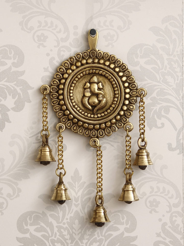 eCraftIndia Lord Ganesha BGG519 Wandschmuck aus Messing, mit 5 Glocken, goldfarben