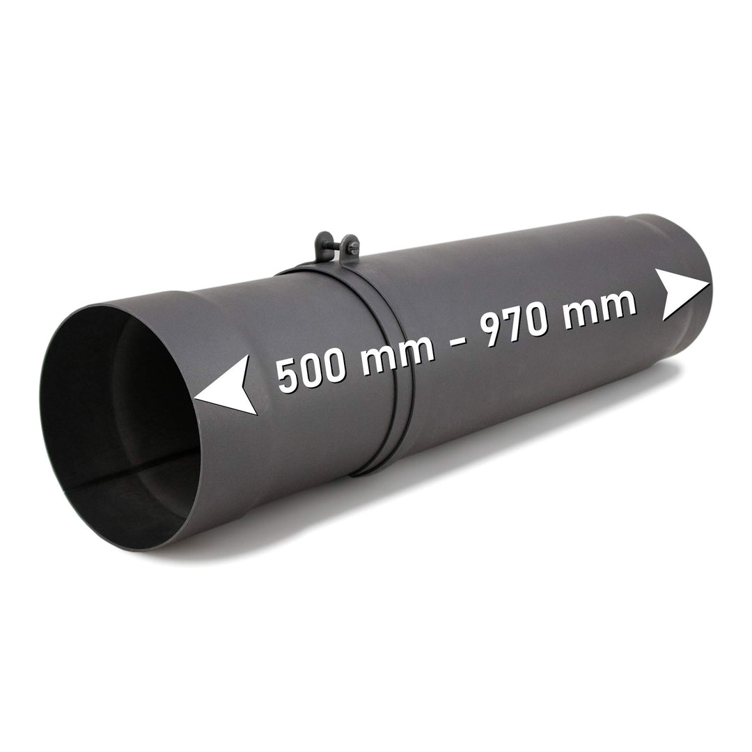 LANZZAS Teleskop Ofenrohr 500-970 mm, im Durchmesser, DN Ø 150 mm, Farbe: gussgrau - weitere Rohre a