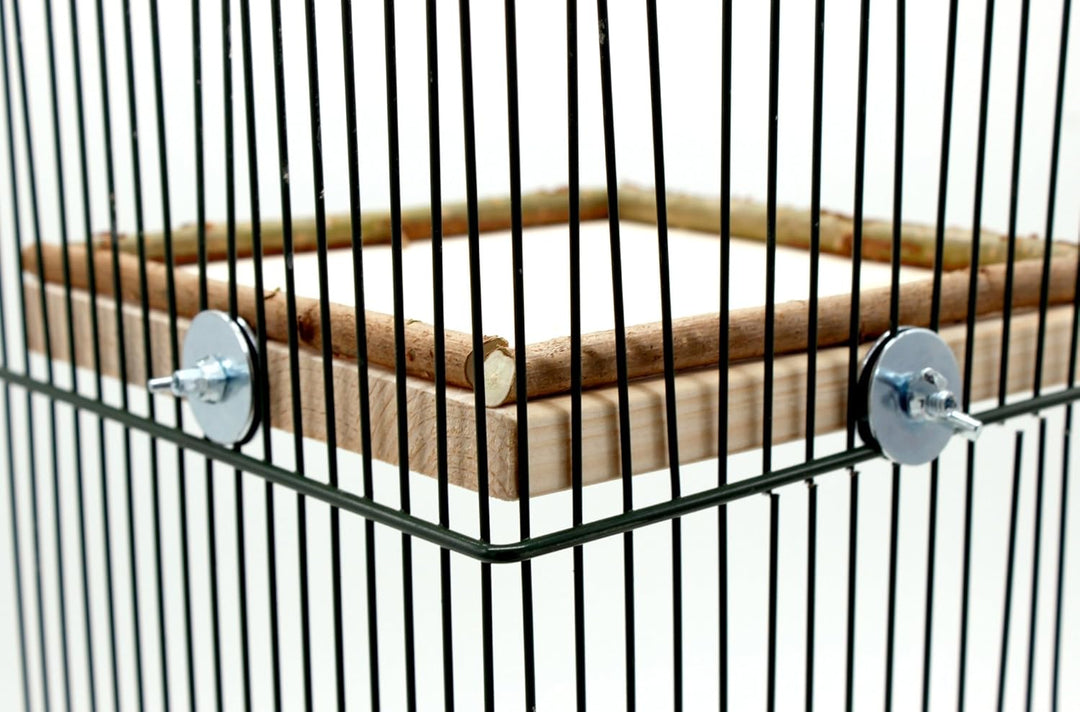 Vogelgaleria® Eck Sitzbrett 20x20cm mit Natur Holz Bordüre für Vögel wie Nymphensittich Wellensittic