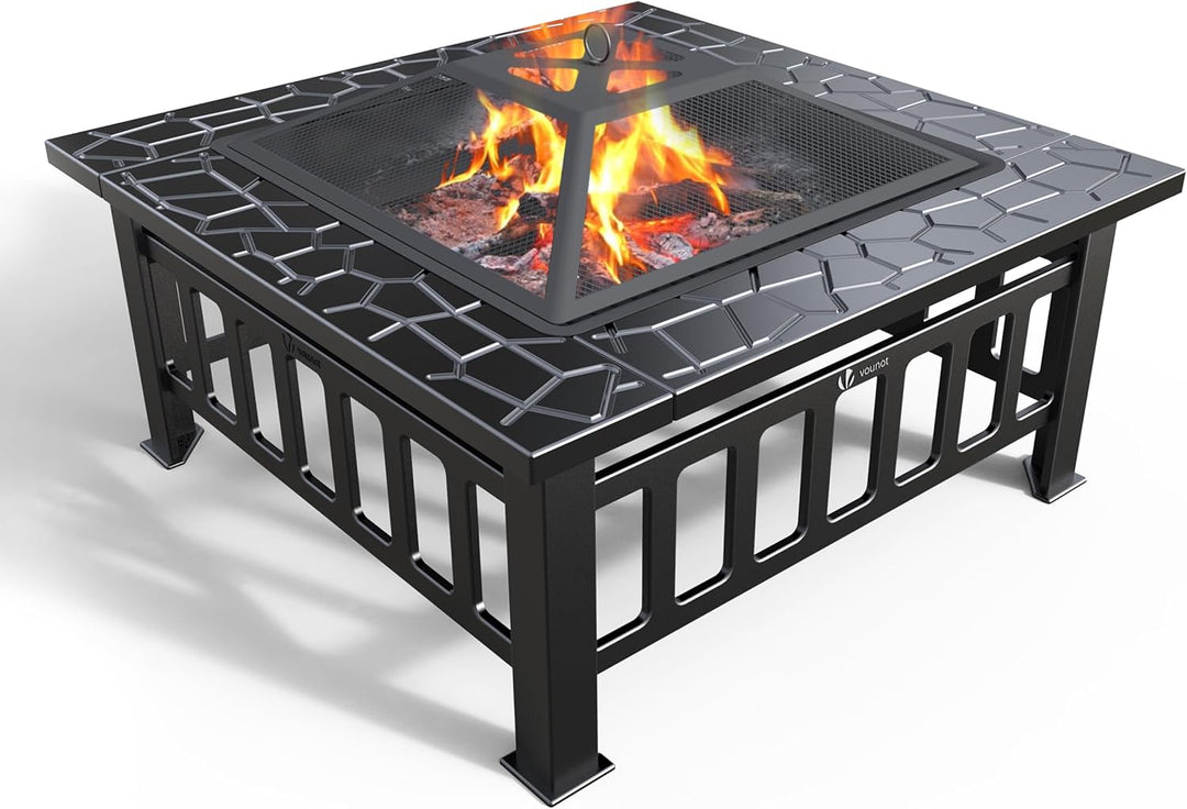 VOUNOT Feuerschale mit Funkenschutz und Grillrost, Feuerstelle Feuerkorb für Garden Terrasse Heizung