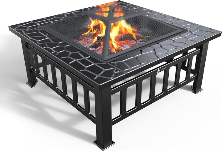 VOUNOT Feuerschale mit Funkenschutz und Grillrost, Feuerstelle Feuerkorb für Garden Terrasse Heizung