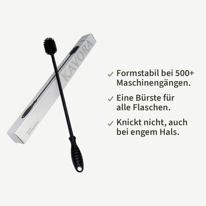 Flaschenbürste Extra Lang 38cm – KAVORA | Silikon, Edelstahlkern, kein Rost, kein Geruch, LFGB-Zerti