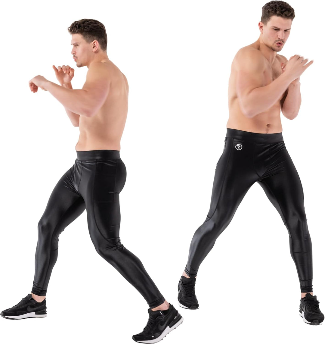 Kapow Meggings: Glänzende, Lange Herren Performance Leggings mit Kompression für Sport wie Fitness,