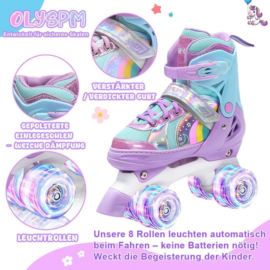 OLYSPM Rollschuhe Kinder Rollschuhe Verstellbar Rollschuhe Damen,LED Rollschuhe und 4 Grössen verste