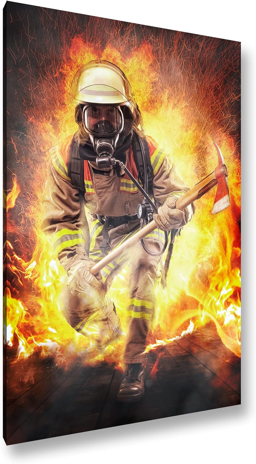 deyoli Feuerwehrmann im Einsatz Format: 100x70 als Leinwandbild, Motiv fertig gerahmt auf Echtholzra