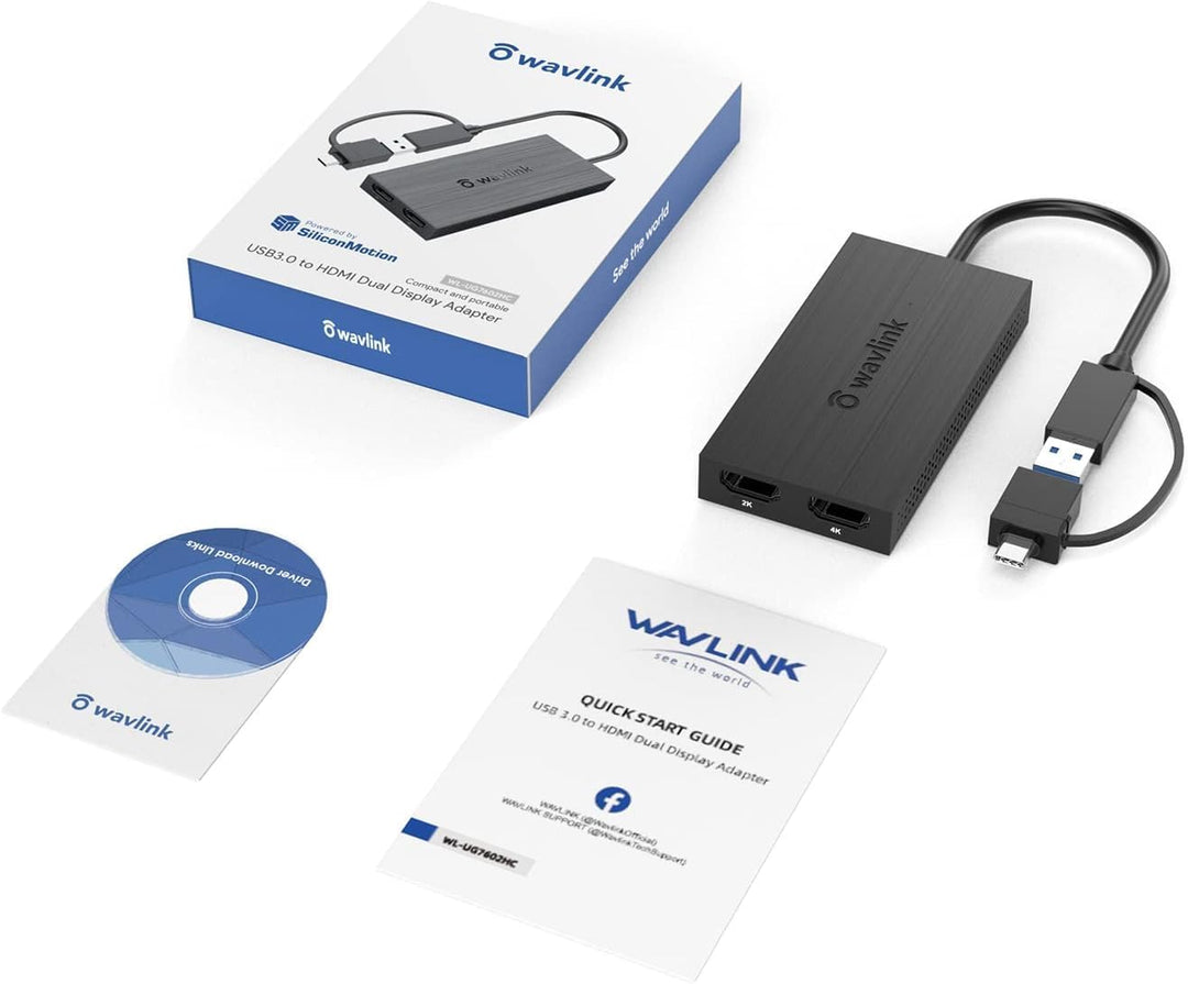 WAVLINK USB 3.0 oder USB C auf HDMI Adapter für Zwei Monitore, Universeller Video-Grafikadapter für