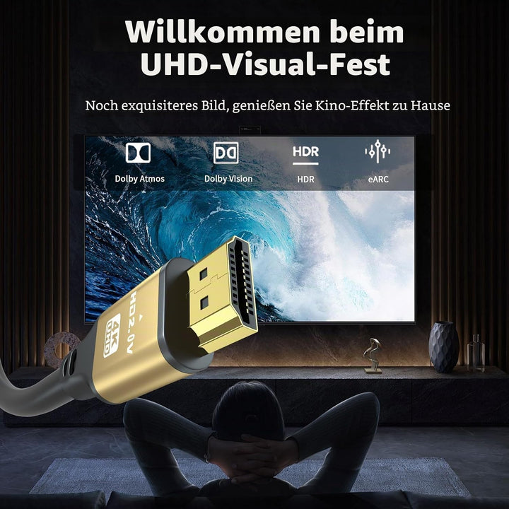 4K HDMI Kabel 10M, 4K@60Hz, 18Gbps Highspeed HDMI 2.0 Kabel, Ultra HD,Ethernet Audio Return,Video 4K