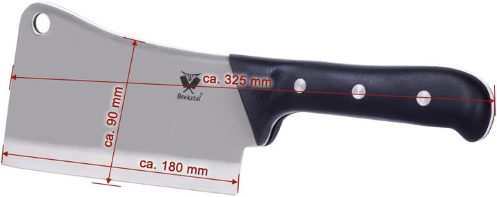 Beeketal 'HBB-10' Profi Fleischer Hackbeil mit ca. 180 mm Klinge aus 420 J 2 Edelstahl, rutschfestem