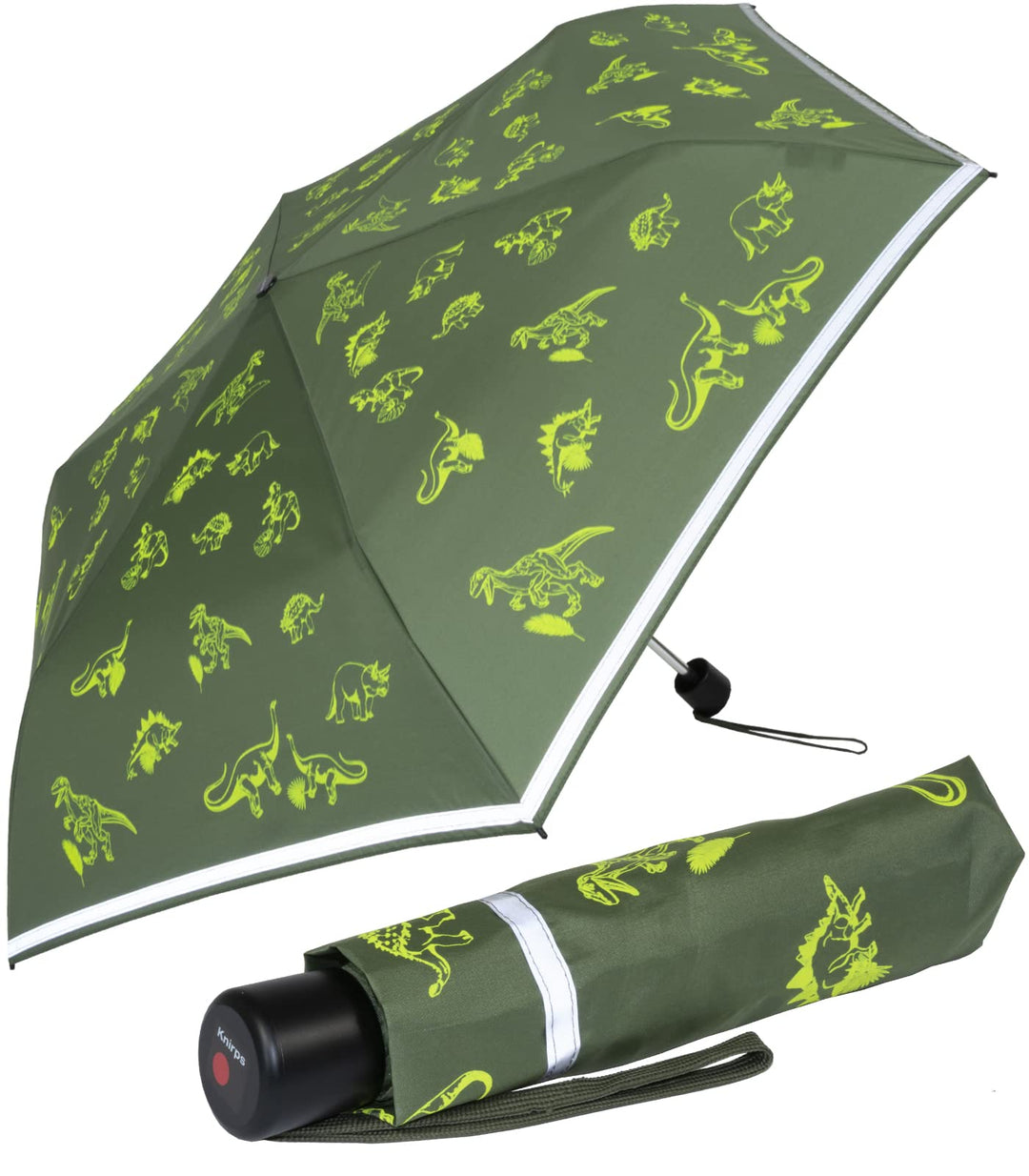 Knirps Kinder-Taschenschirm 4Kids reflective mit Reflexborte - Dinos Fluorescent fluoreszierende Din