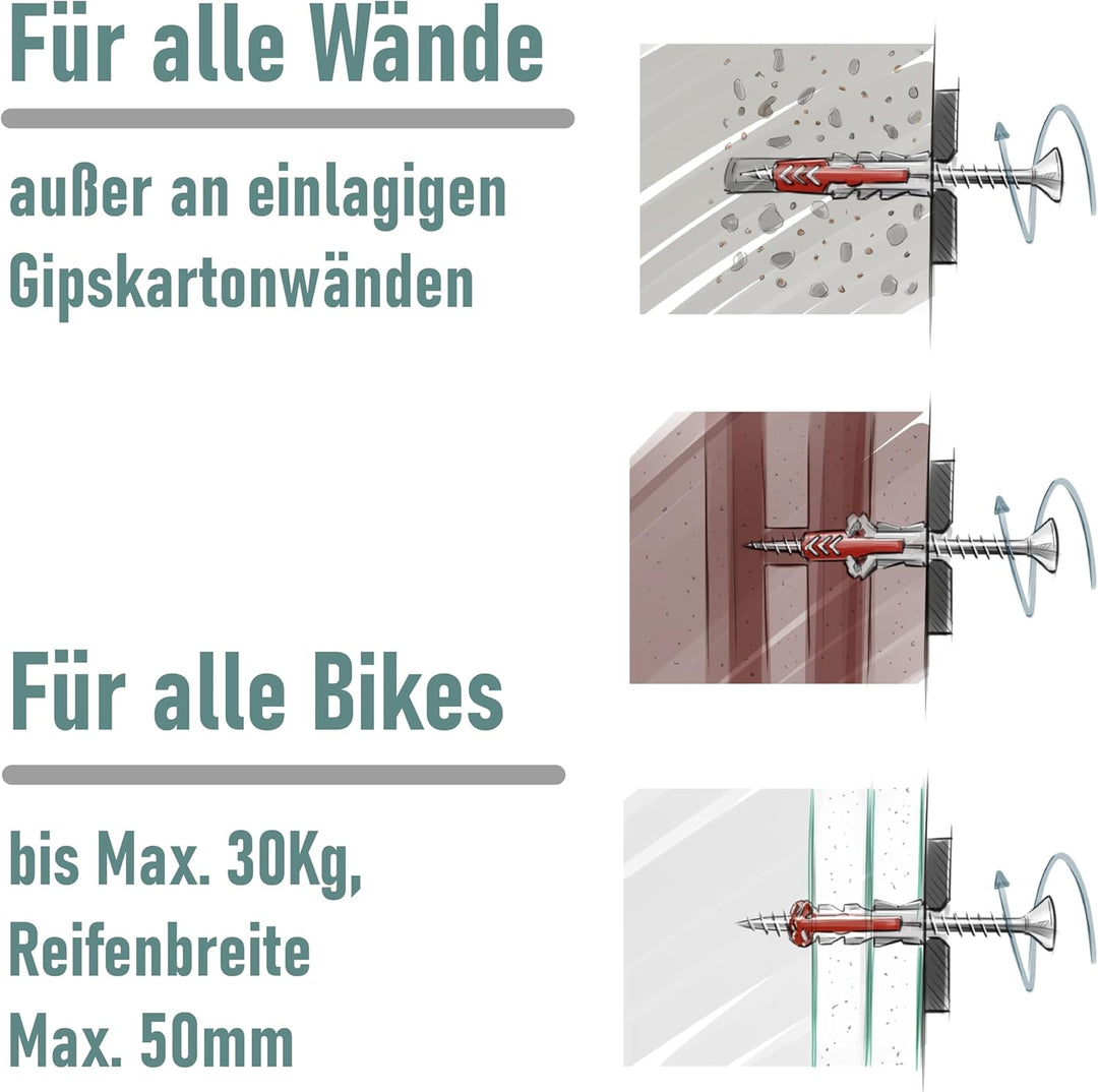 Bike Hooks – 2er-Set Wandhaken für vertikale Fahrradaufhängung, mit PU-Felgenschutz E-Bike geeignet,