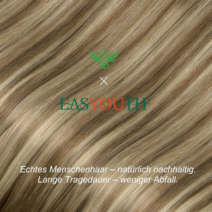 Easyouth Extensions mit Nanoring Echthaar 14 Zoll 50 Stück 50g Farbe Dunkelbraun tu Aschbraun Mix Mi