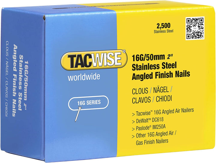 Tacwise 1225 Edelstahl-Nägel Gewinkelt 16G/50mm (2.500 Stück), silber 50 mm, 50 mm