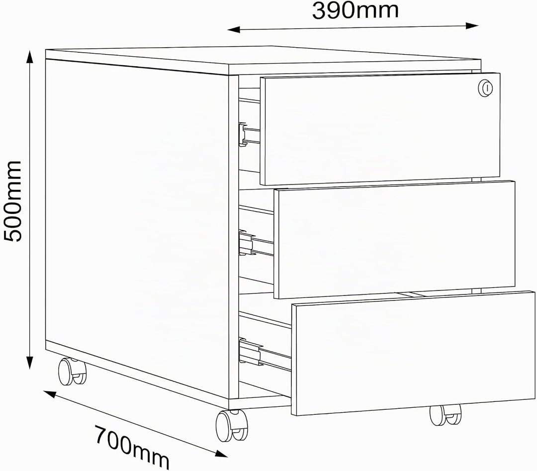 VCM Rollcontainer | Beistellcontainer mit DREI Schubladen | Masse ca. H. 50 x B. 39 x T. 70 cm | Bür